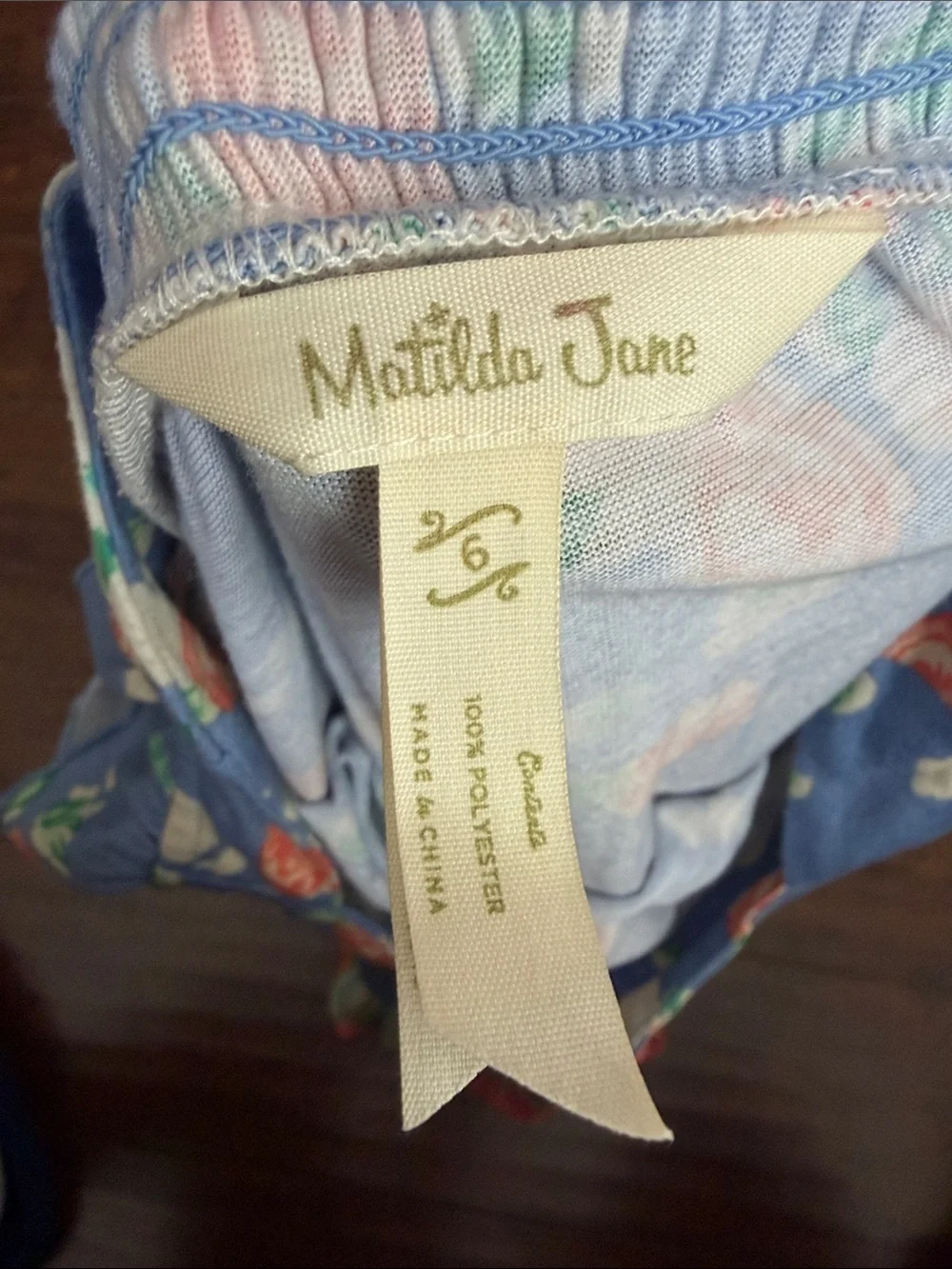 Matilda Jane Blue Floral Nightgown with Coral and Yellow Trim